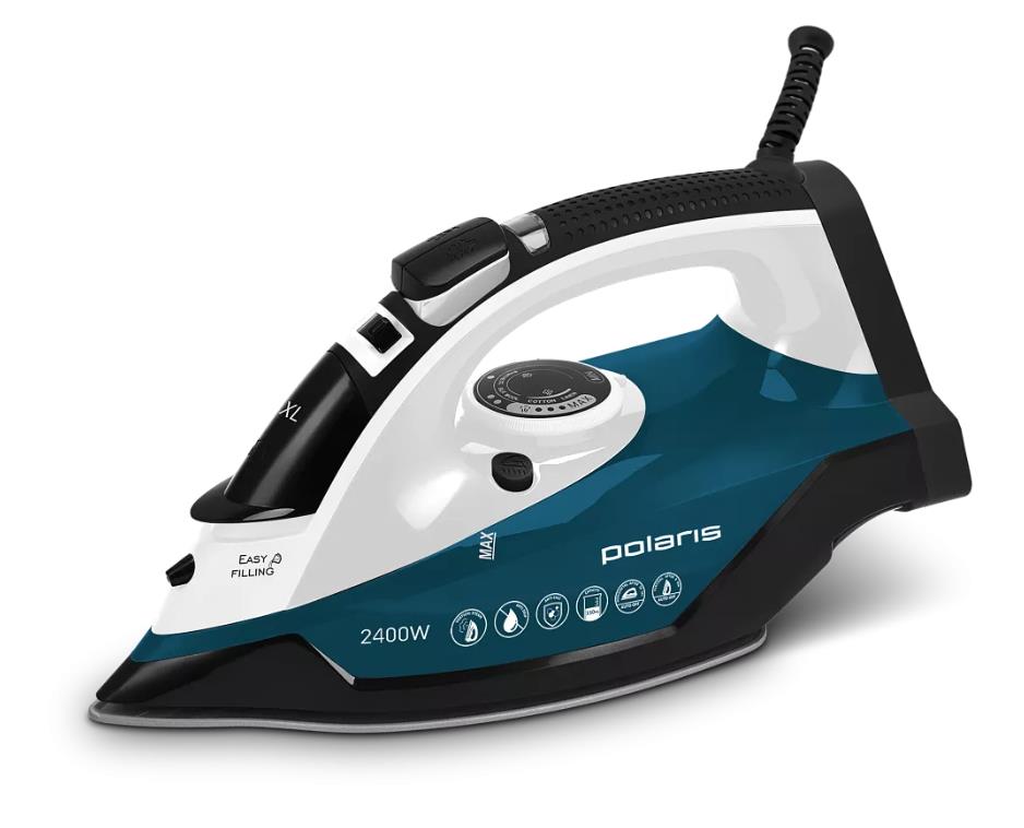 Изображение Утюг Polaris PIR-2420AK (2400W,керамика) (2400 Вт/белый, бирюзовый)