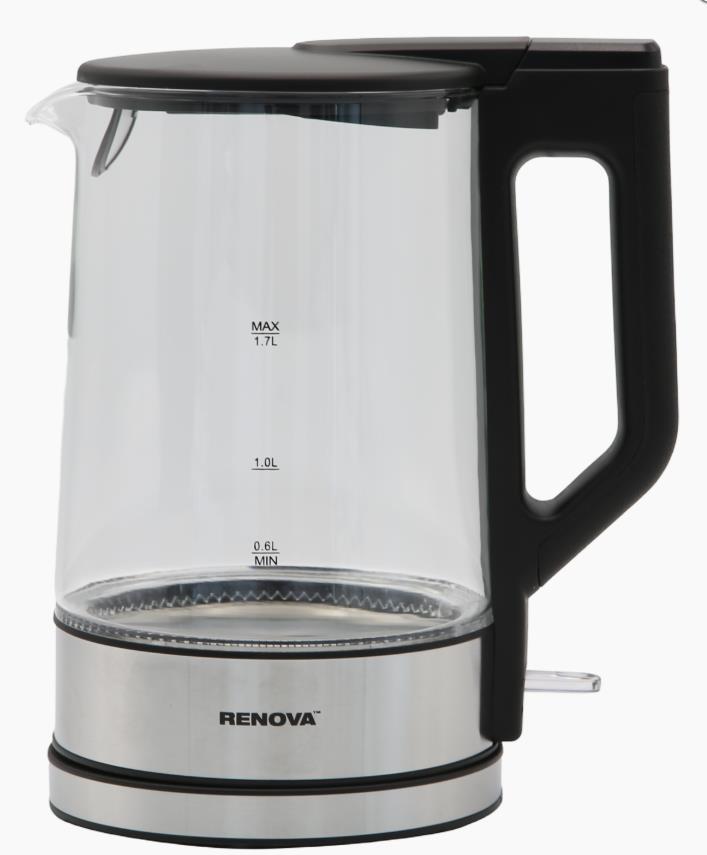 Изображение Электрический чайник Renova KT17G-12B (2200 Вт/1,7 л /стекло/прозрачный, черный, серебристый)