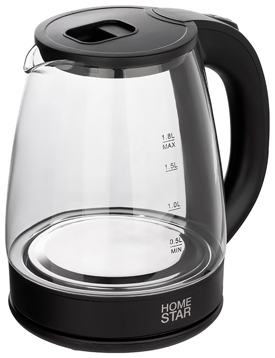 Изображение Электрический чайник HOMESTAR HS-1099 (1,8 л. стекло) (111611) (1500 Вт/1,8 л /стекло/прозрачный, черный)