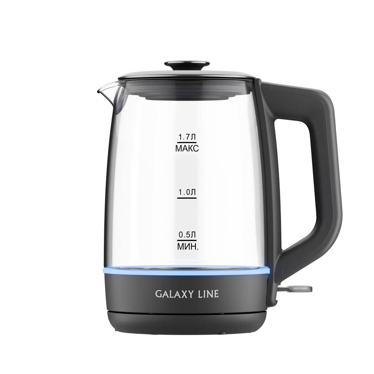 Изображение Электрический чайник Galaxy GL 0568 (2200 Вт/1,7 л /стекло/прозрачный, черный)