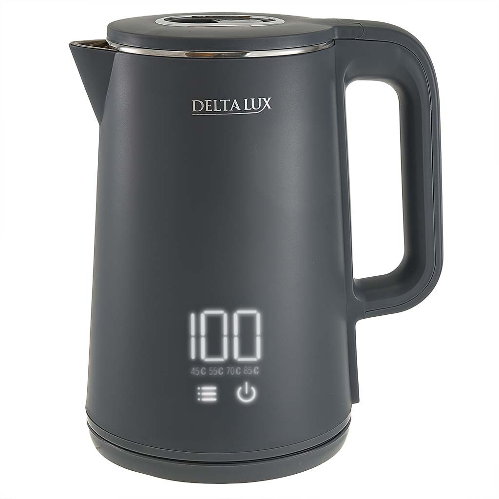 Изображение Электрический чайник DELTA LUX DE-1023 (2000 Вт/1,8 л /пластик, нержавеющая сталь/серый)