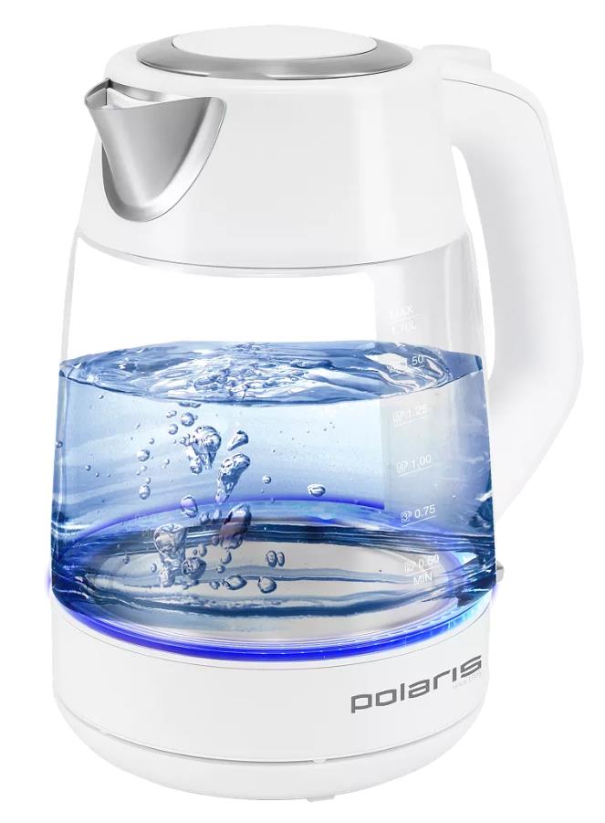 Изображение Электрический чайник Polaris PWK 1760CGL (2200 Вт/1,7 л /стекло, пластик/прозрачный, белый)