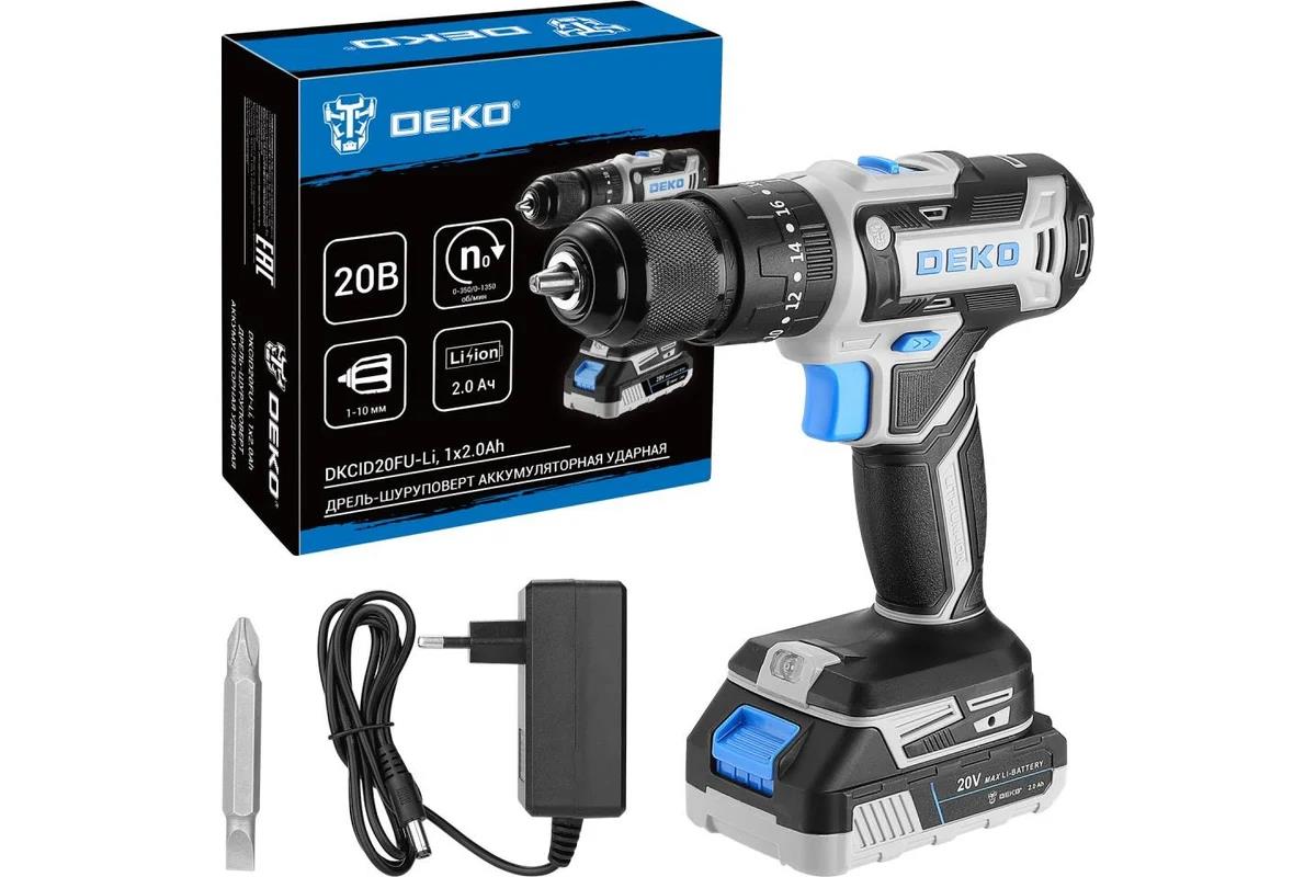 Изображение Шуроповерт DEKO DKCID20FU-Li (40 Н·м//Li-Ion/2 А.ч/20 В) (083-1119)