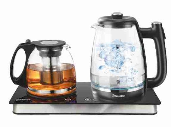 Изображение Электрический чайник Sakura Чайный набор SA-2945BK (1800 Вт/1,8 л /стекло/прозрачный, черный)