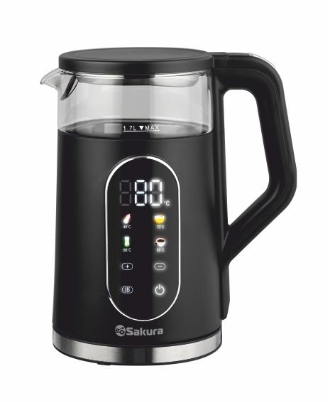 Изображение Электрический чайник Sakura SA-2749DBK (2200 Вт/1,7 л /стекло, металл, пластик/черный)
