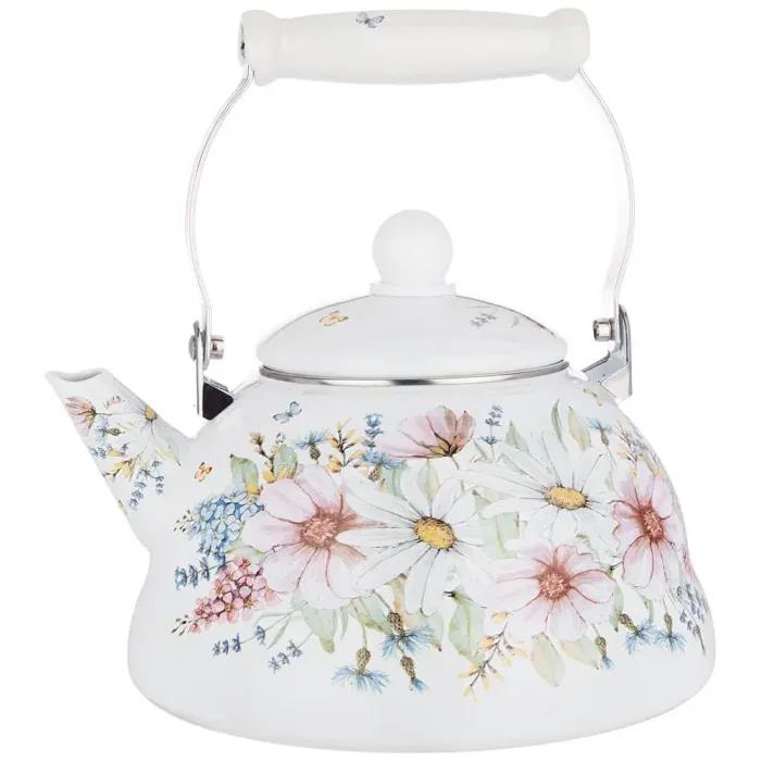 Изображение Чайник AGNESS 934-432 ДВОРЦОВЫЙ ПАРК эмал. (3, л л /цветы, белый)