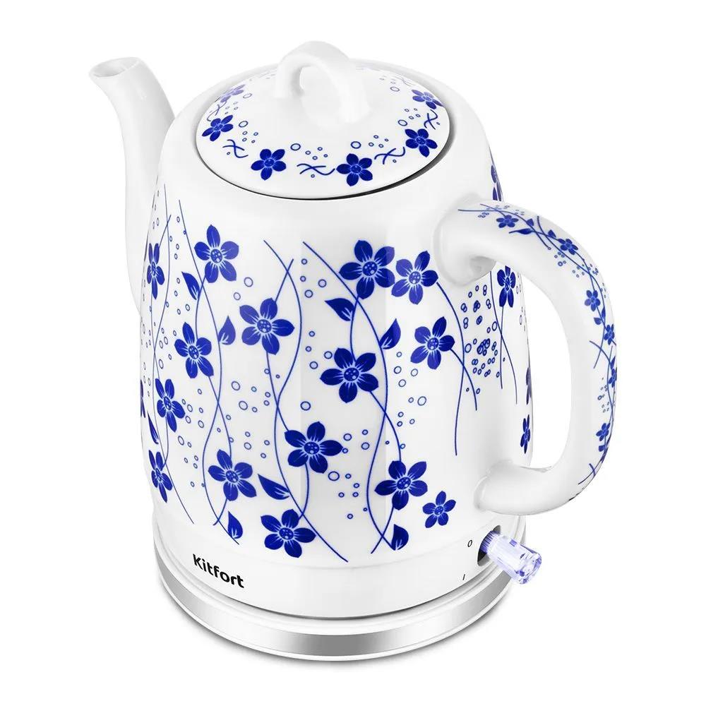 Изображение Электрический чайник Kitfort КТ-6788 1л.  корпус: керамика (1500 Вт/1 л /керамика/синий, белый)