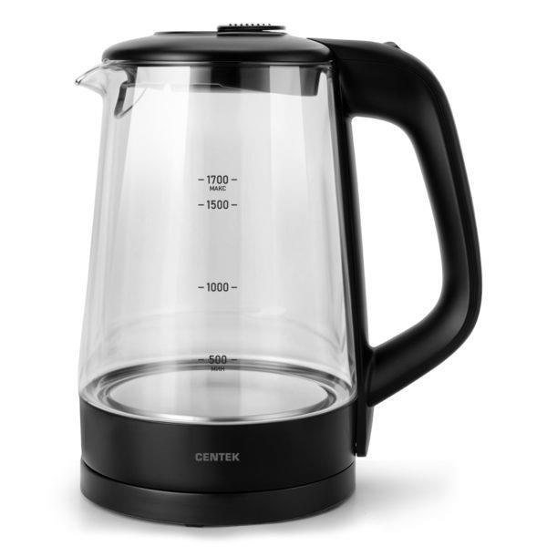 Изображение Электрический чайник CENTEK CT-0004 (2200 Вт/1,7 л /стекло/прозрачный, черный)