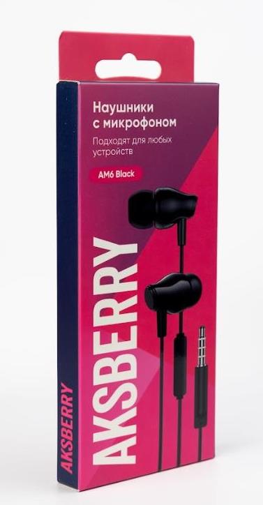 Изображение Наушники Aksberry  AM6, jack 3.5 мм, встроенный микрофон черный