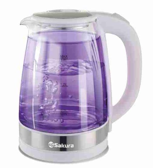 Изображение Электрический чайник Sakura SA-2744V (1.8) стекл двухслойн подсв (1800 Вт/1,8 л /стекло, металл, пластик/прозрачный, белый, фиолетовый)