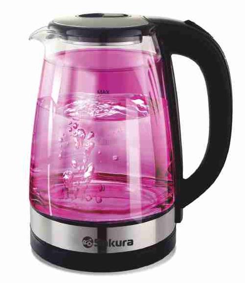 Изображение Электрический чайник Sakura SA-2744P (1.8) стекл двухслойн подсв (1800 Вт/1,8 л /стекло, металл, пластик/прозрачный, черный, пурпурный)