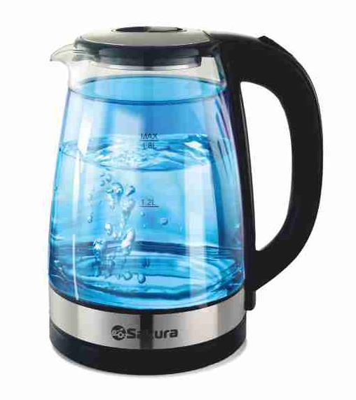Изображение Электрический чайник Sakura SA-2744BL (1.8) стекл двухслойн подсв (1800 Вт/1,8 л /стекло, металл, пластик/синий, прозрачный, черный)