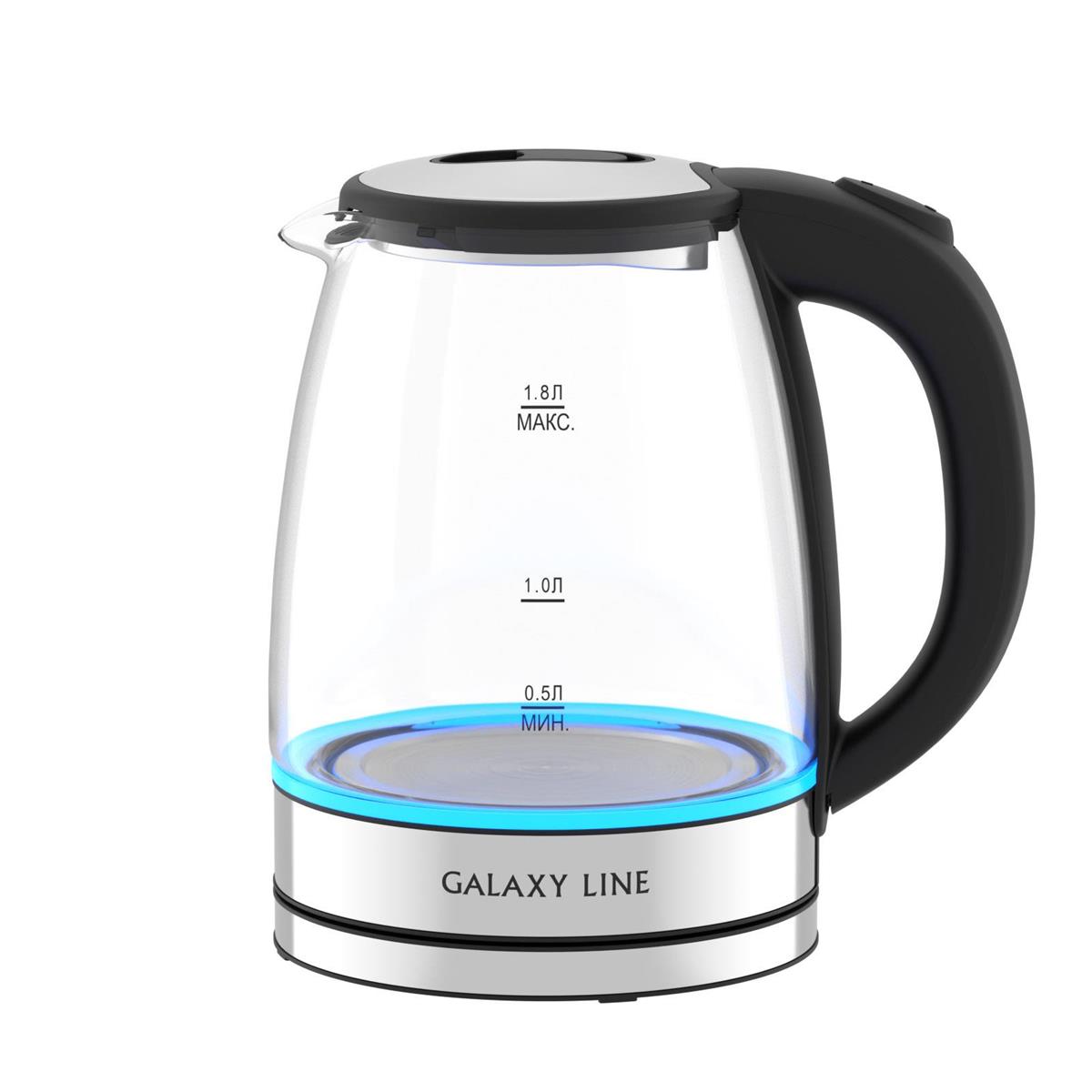 Изображение Электрический чайник GALAXY LINE GL 0563 (2000 Вт/1,8 л /стекло/прозрачный, черный, серебристый)