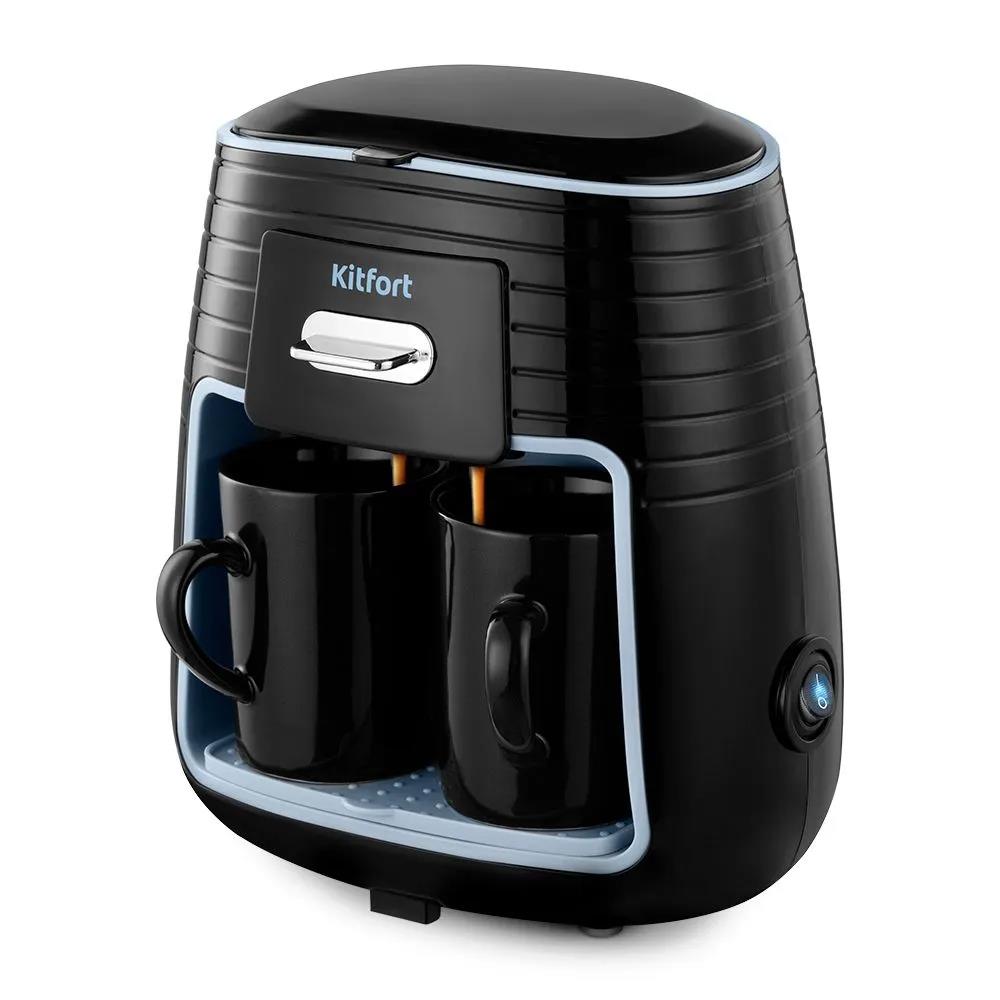 Изображение Кофеварка Kitfort КТ-7447 черный/голубой (капельная//450 Вт )
