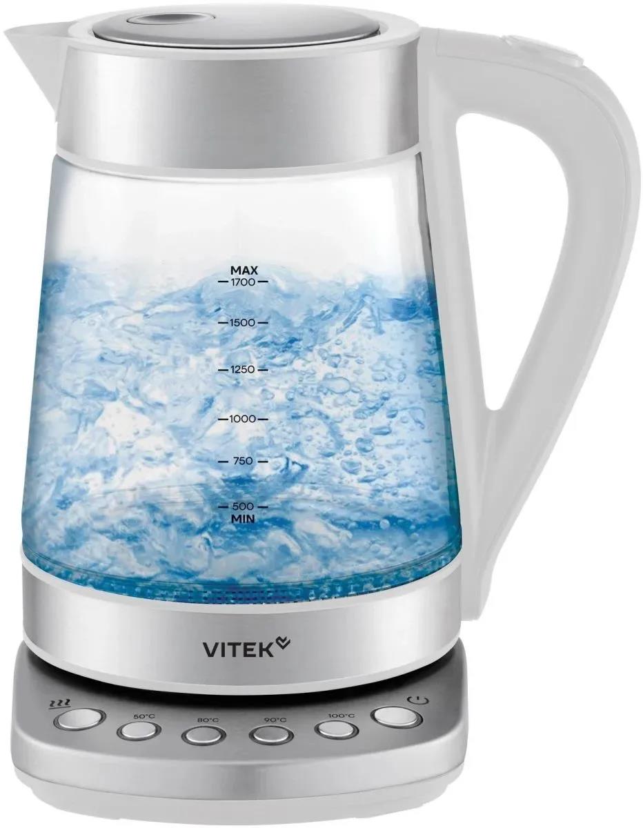 Изображение Электрический чайник VITEK VT-WK1031 (2200 Вт/1,7 л /стекло/прозрачный, белый, серебристый)