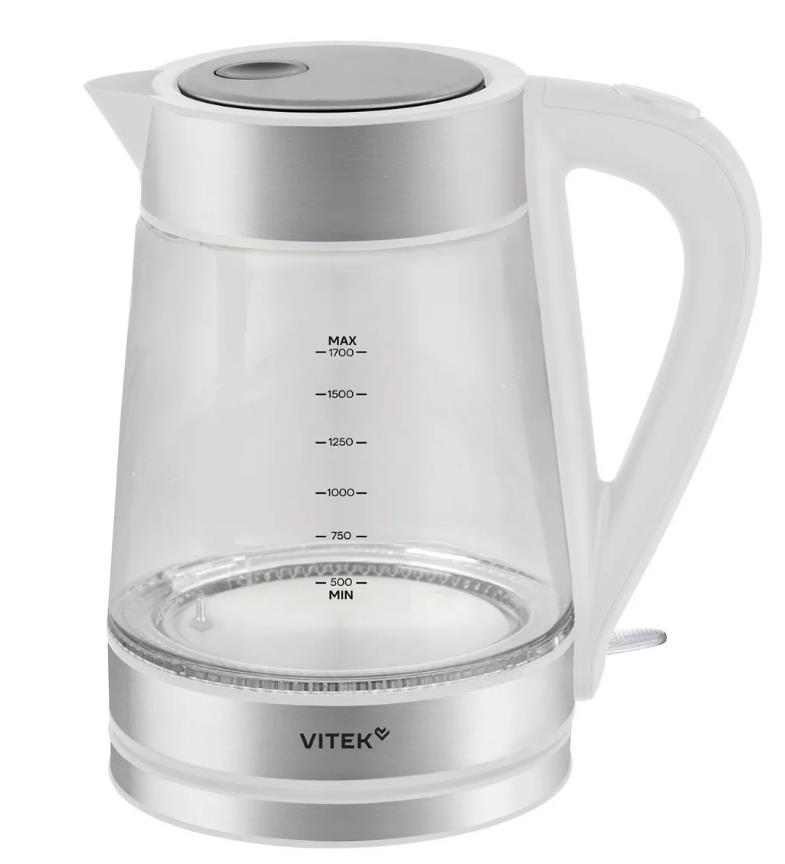 Изображение Электрический чайник VITEK VT-WK1030 (2200 Вт/1,7 л /стекло/прозрачный, белый, серебристый)