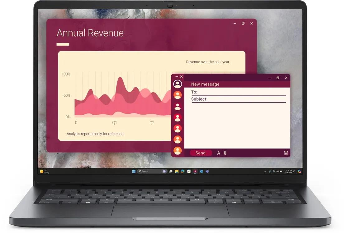 Изображение Ноутбук DELL Pro 14 (Intel 265U 2100 МГц/ SSD 1024 ГБ  /RAM 32 ГБ/ 14" 1920x1200/VGA встроенная/ Linux) (PRO14-7315)