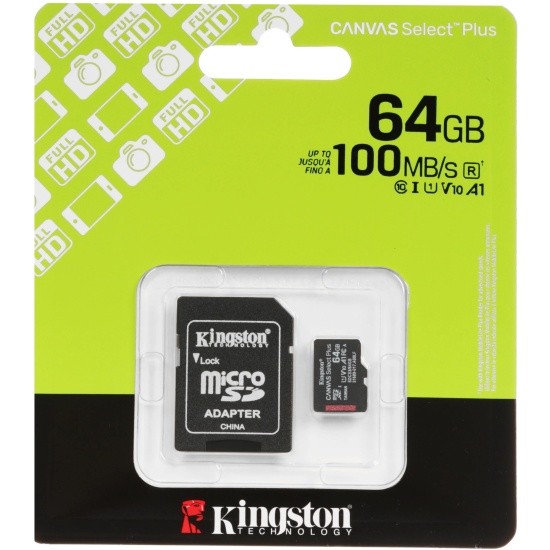 Изображение Карта памяти Kingston MicroSDXC Canvas Select Plus Class 10 64 Гб адаптер на SD SDCS3/64GB