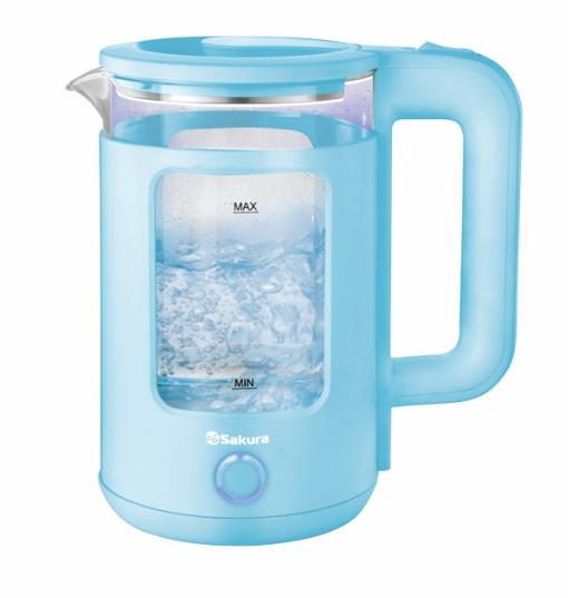 Изображение Электрический чайник Sakura SA-2737BL (1800 Вт/1,5 л /стекло, металл, пластик/голубой, прозрачный)