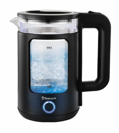 Изображение Электрический чайник Sakura SA-2737BK  (1800 Вт/1,5 л /стекло, металл, пластик/черный)
