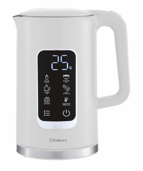 Изображение Электрический чайник Sakura SA-2179DW Premium (1.7) сенс.дисплей (2200 Вт/1,7 л /пластик, нержавеющая сталь/белый)