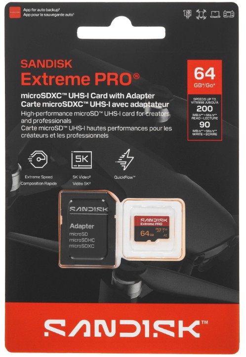 Изображение Карта памяти SanDisk MicroSDXC Extreme Pro Video Class 30 64 Гб адаптер на SD SDSQXCU-064G-GS6MA