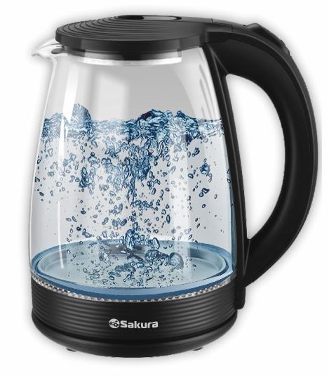Изображение Электрический чайник Sakura SA-2743BK (1.8) стекл чер подсв (1800 Вт/1,8 л /стекло, пластик/прозрачный, черный)