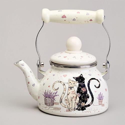 Изображение Чайник AGNESS 943-070 LAVENDER CATS со съемным фильтром (0,85, л л /рисунок, молочный)