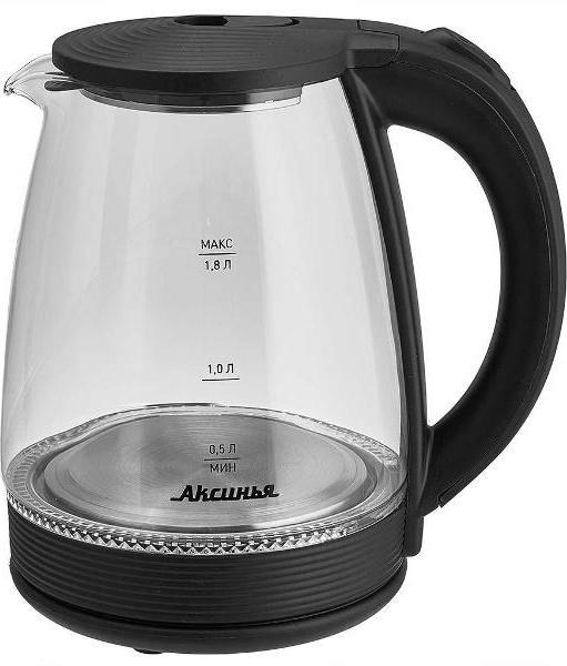 Изображение Электрический чайник Аксинья КС-1022 black (1500 Вт/1,8 л /стекло/прозрачный, черный)